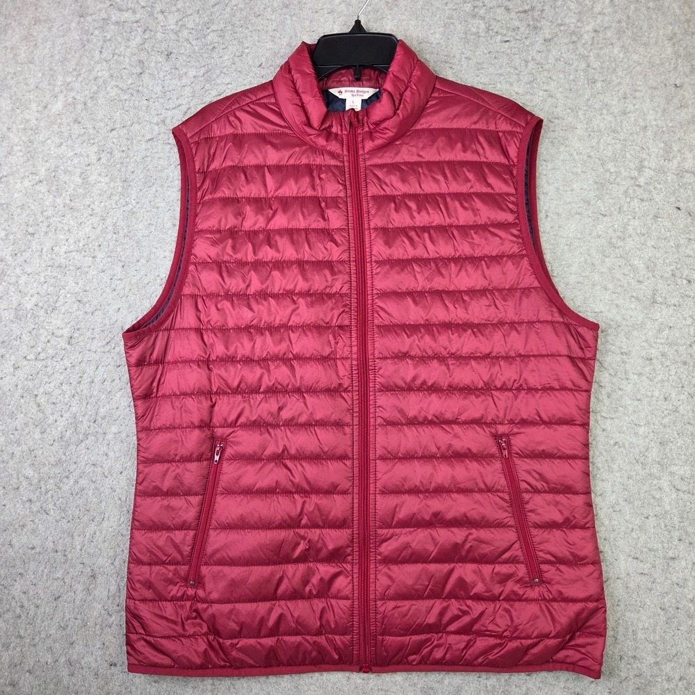 Brooks Brothers Red Fleece Vest Mens Large Red Quilt Puffer Thermore Full Zip